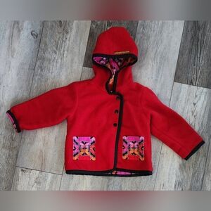 Louise Beland Toddler Girls Couture Mini Red/Pink Fleece Hooded Jacket